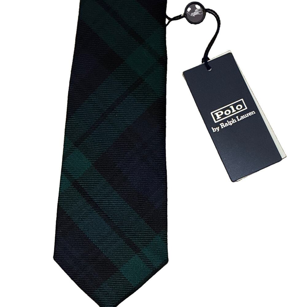 NWT Polo Ralph Lauren Slim 2.5" Black Watch Tartan Wool Tie Navy Green Italy New
